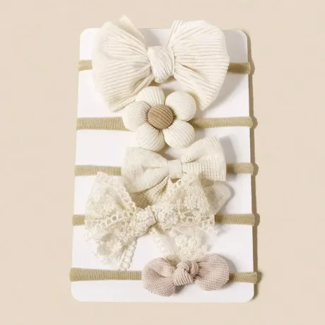 Комплект 5 броя Бебешки Ленти за Глава Beige Комплект 5 броя Бебешки Ленти за Глава Beige