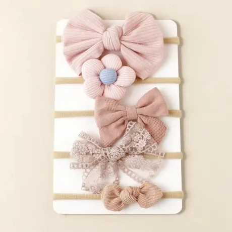 Комплект 5 броя Бебешки Ленти за Глава Pink