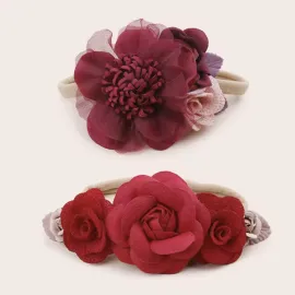 Бебешка Коледна лента за глава в червен цвят с цветя