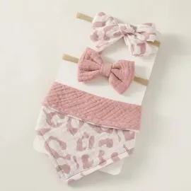Комплект 3 в 1 бебешки лигавник и ленти за глава – пепел от рози