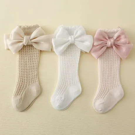 Детски чорапи до коляното с голяма сатенена панделка