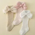 Детски чорапи до коляното с голяма сатенена панделка