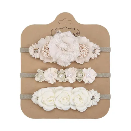 Комплект 3 бебешки ленти за глава с цветя в nude цвят
