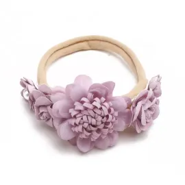 Бебешка лента за глава Molly в лилаво с цветя и перлички