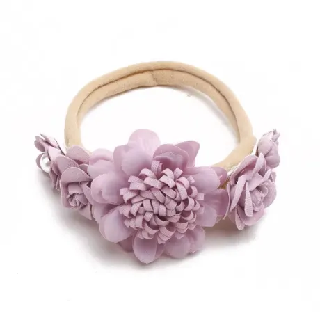 Бебешка лента за глава Molly в лилаво с цветя и перлички