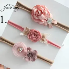 Комплект 3 бр бебешки ленти за глава в розово-лилави цветове