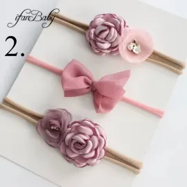 Комплект 3 бр бебешки ленти за глава в розово-лилави цветове