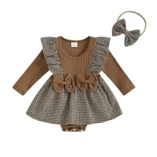 Бебешка боди-рокля в кафяво + лента за глава Autumn