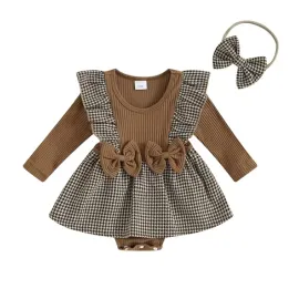Бебешка боди-рокля в кафяво + лента за глава Autumn Бебешка боди-рокля в кафяво + лента за глава Autumn
