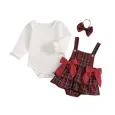 Бебешко боди със сукман в червено каре и панделка за глава  Red Christmas Бебешко боди със сукман в червено каре и панделка за глава  Red Christmas
