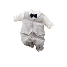 Бебешки ромпър в сиво и бяло от 100% памук  Mr. Gray 