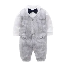 Бебешки ромпър в сиво и бяло от 100% памук  Mr. Gray 