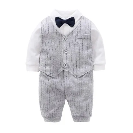 Бебешки ромпър в сиво и бяло от 100% памук Mr. Gray Бебешки ромпър в сиво и бяло от 100% памук Mr. Gray