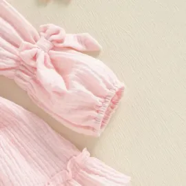 Розова памучна бебешка боди рокля с лента за глава Cute Ribbons