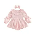 Розова памучна бебешка боди рокля с лента за глава Cute Ribbons