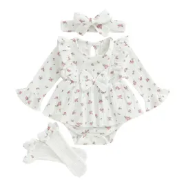 Памучно бебешко боди с лента за глава и чорапи White baby