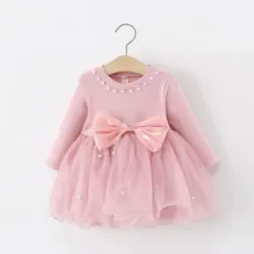 Детска рокля в бонбонено розово с перли и тюл Pink Milady