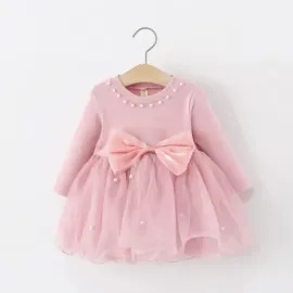 Детска рокля в бонбонено розово с перли и тюл Pink Milady