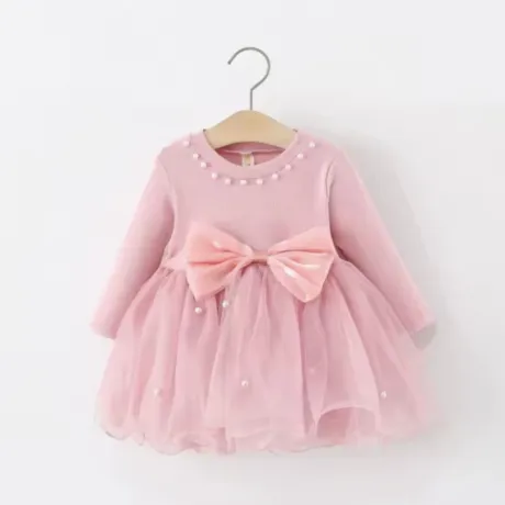 Детска рокля в бонбонено розово с перли и тюл Pink Milady