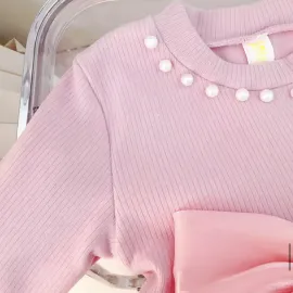 Детска рокля в бонбонено розово с перли и тюл Pink Milady