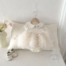 Бебешка памучна боди рокля крем с тюл Antoanette