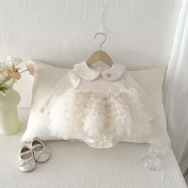 Бебешка памучна боди рокля крем с тюл Antoanette