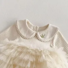Бебешка памучна боди рокля крем с тюл Antoanette