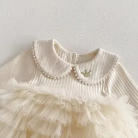 Бебешка памучна боди рокля крем с тюл Antoanette