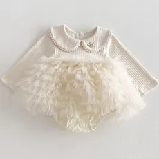 Бебешка памучна боди рокля крем с тюл Antoanette
