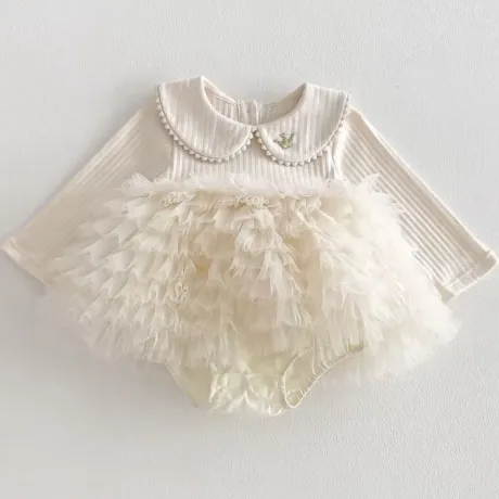 Бебешка памучна боди рокля крем с тюл Antoanette Бебешка памучна боди рокля крем с тюл Antoanette