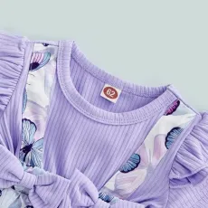 Бебешка лилава боди рокля  с пеперуди и лента за глава