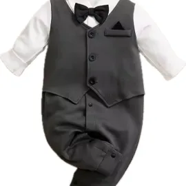 Бебешки ромпър за момче с папийонка Soft Gray 