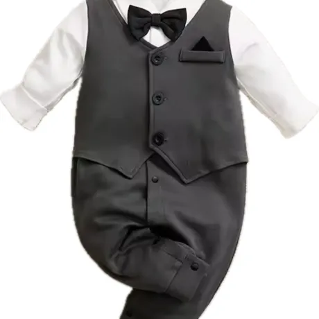 Бебешки ромпър за момче с папийонка Soft Gray Бебешки ромпър за момче с папийонка Soft Gray