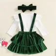 Коледен бебешки комплект от бяло боди и зелен кадифен сукман Green Velvet   Коледен бебешки комплект от бяло боди и зелен кадифен сукман Green Velvet