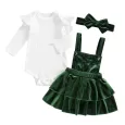 Коледен бебешки комплект от бяло боди и зелен кадифен сукман Green Velvet   Коледен бебешки комплект от бяло боди и зелен кадифен сукман Green Velvet