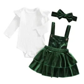 Коледен бебешки комплект от бяло боди и зелен кадифен сукман Green Velvet   Коледен бебешки комплект от бяло боди и зелен кадифен сукман Green Velvet