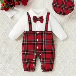 Коледен ромпър за момче с каскет 