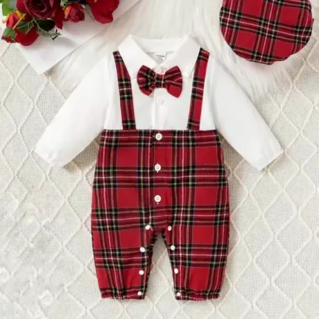 Коледен ромпър за момче с каскет 