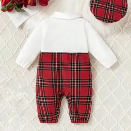 Коледен ромпър за момче с каскет 