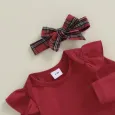 Коледен комплект в червено с боди, сукман и лента