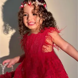 Червена Бебешка Боди с Пера - Рокля Mon Cher Red