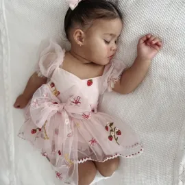 Бебешка Боди Рокля с Тюл Pink Strawberry Бебешка Боди Рокля с Тюл Pink Strawberry