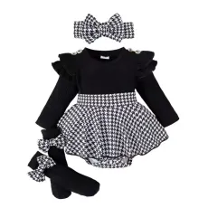 Боди рокля 3 в 1 – черно боди с пола, лента и чорапки