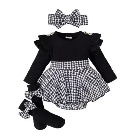 Боди рокля 3 в 1 – черно боди с пола, лента и чорапки