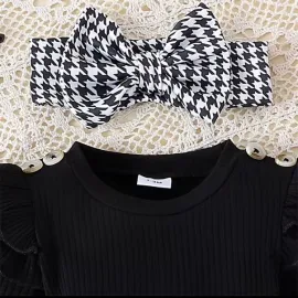 Боди рокля 3 в 1 – черно боди с пола, лента и чорапки