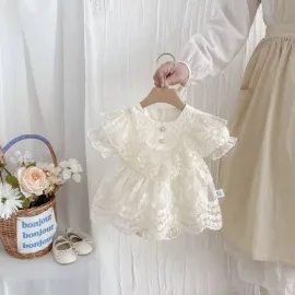 Бебешка Памучна Боди - Рокля с Дантела Amanda  Бебешка Памучна Боди - Рокля с Дантела Amanda