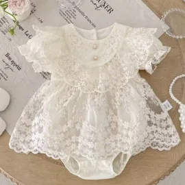 Бебешка Памучна Боди - Рокля с Дантела Amanda  Бебешка Памучна Боди - Рокля с Дантела Amanda