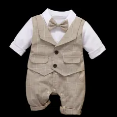 Бебешки Бежов Ромпър За Момче Little Boy 