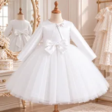 Бяла бебешка рокля Pearl Glimmer с болеро и перли