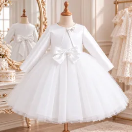 Бяла бебешка рокля Pearl Glimmer с болеро и перли